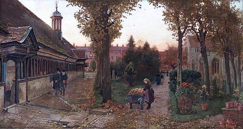 Long Alley Almshouses and St Helen's Churchyard, Abingdon, Oxfordshire, 1891, Harry Goodwin