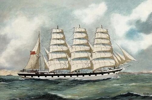 The four-masted barque 'Falls of Halladale' off Antwerp, 1910, 1910, Harry J. Jansen