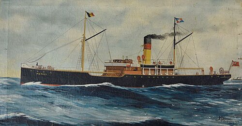 The tramp steamship Mersey in fair winds, 1913, Harry J. Jansen