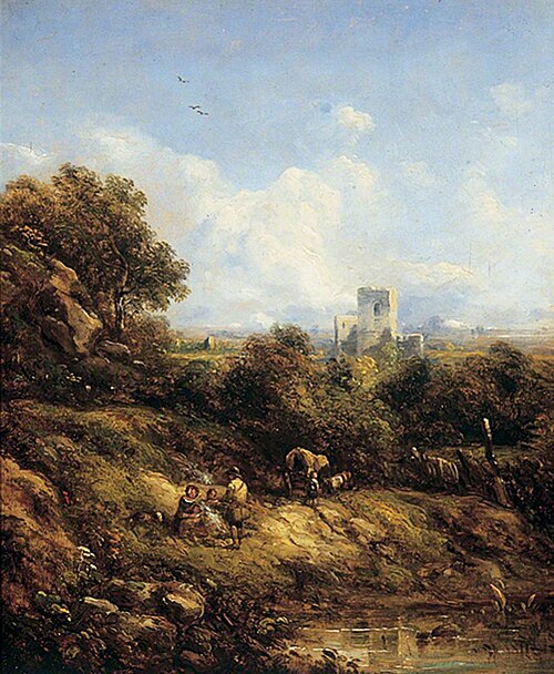 Landscape with a Castle and Figures, , Richard H. Hilder