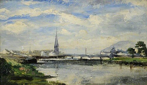 River Scene with a Church, , William White Warren