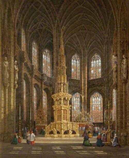Interior of St Laurenskirche, Nuremberg, Germany, 1890, Heinrich Schafer