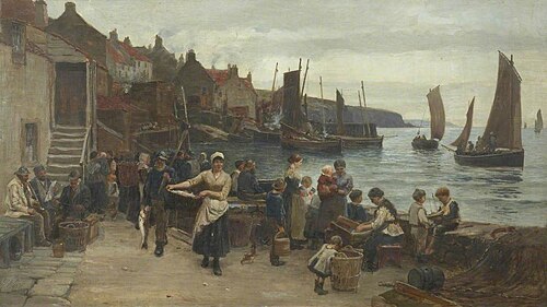 Fifeshire Harbour with Fisherfolk, 1880, Richard Wane