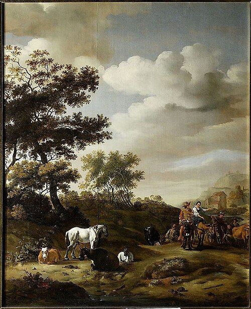 Landscape with people and cattle, , Abraham Begeyn