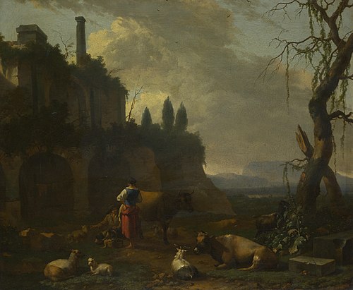 Peasants with Cattle by a Ruin, 1665, Abraham Begeyn