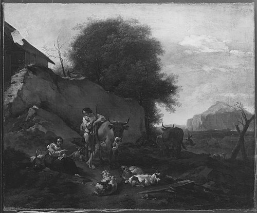 Landscape with cattle and shepherds, 1667, Abraham Begeyn