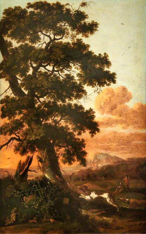 Landscape with Figures and Dogs, 1676, Abraham Begeyn