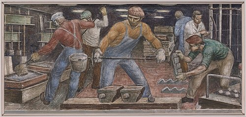 Fabricating Steel (mural study, Midland, Michigan, Post Office), 1938, Henry Bernstein
