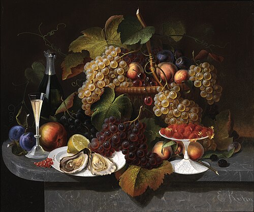 Still Life with Fruit, Oysters, and Wine, 1865, Everhart Kuhn