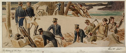 The Building of Fort Meigs, 1813 (Mural Study, Perrysburg, Ohio Post Office), 1941, Glenn M. Shaw