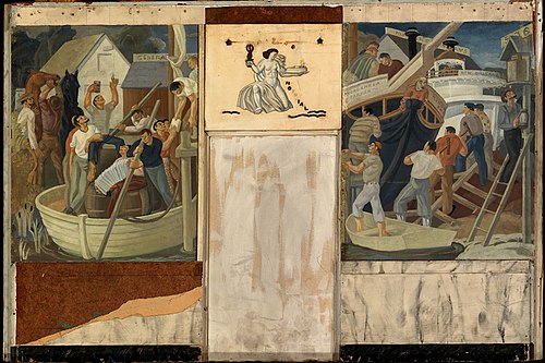 Pleasure Ship and Ship Building (mural study, Louisville, Kentucky Marine Hospital), 1936, Henrik Martin Mayer
