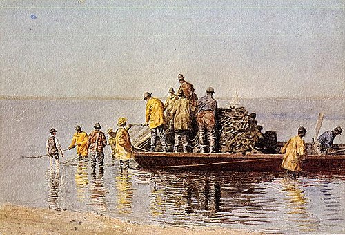 Taking Up Net, 1881, Thomas Eakins