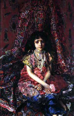 Jeune fille sur fond de tapis persan, 1886, Mikhaïl Vroubel