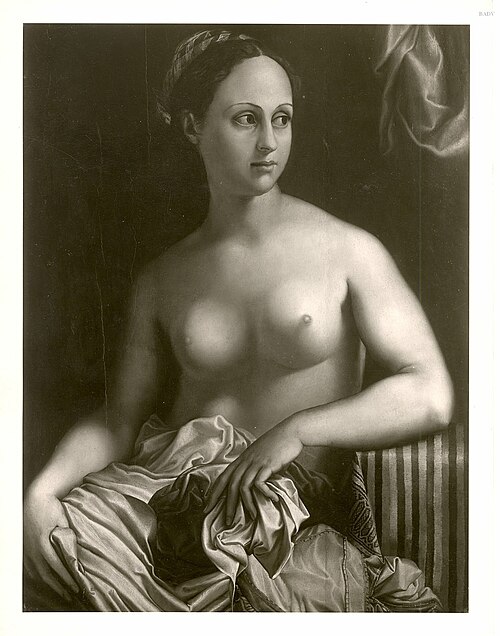 Female nude, half figure, 1527, Giulio Romano