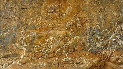 A Boar Hunt, , Giulio Romano