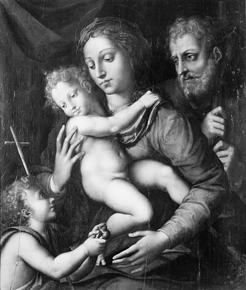 La Sainte Famille, avec saint Jean-Baptiste et un petit oiseau sur sa main, 1530, Giulio Romano
