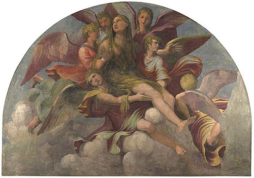 Saint Mary Magdalene borne by Angels, 1520, Giulio Romano