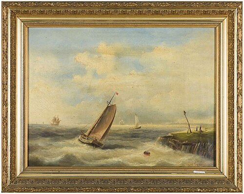 Zeilende schepen voor kust, 1875, Gerard van der Laan
