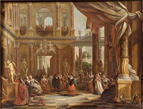 A ball outside a palace, 1750, Willem Augustin van Minderhout