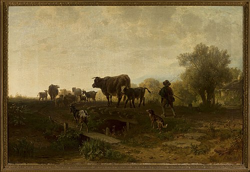 Shepherd with cattle, 1867, Friedrich Voltz