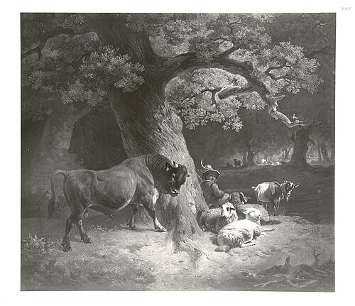 young shepherd frightened by a steer, 1847, Friedrich Voltz
