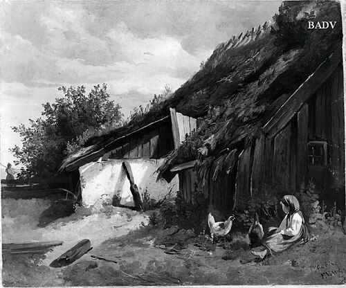 Schuppen in Aubing mit Staffage, 1842, Friedrich Voltz