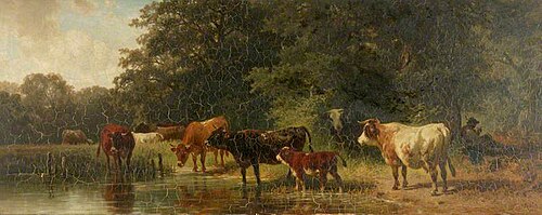 Cattle Drinking, 1875, Friedrich Voltz