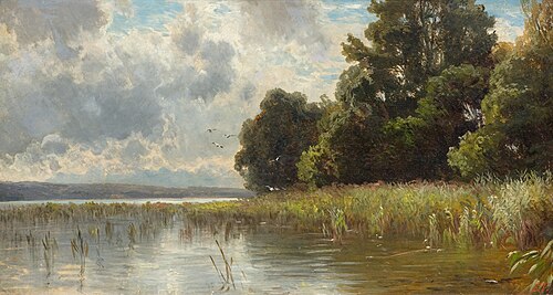 Riverside landscape with trees, , Friedrich Voltz