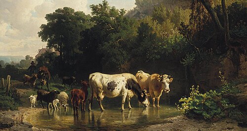 Watering livestock at the stream, 1857, Friedrich Voltz
