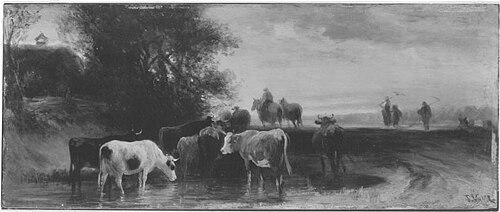 Kühe an der Tränke, 1875, Friedrich Voltz