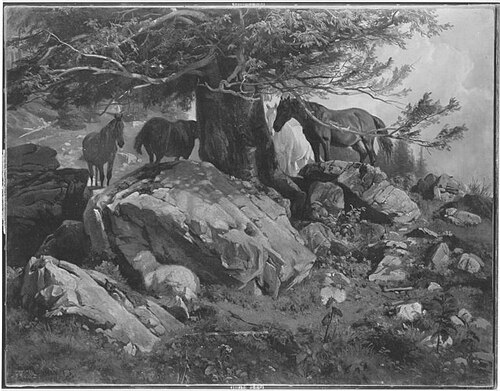 Weidende Pferde im Gebirge, 1842, Friedrich Voltz