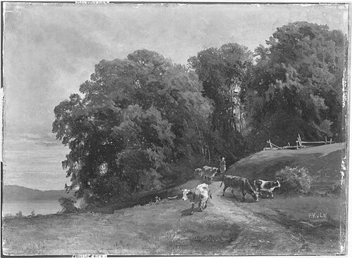 Baumlandschaft mit Kühen, , Friedrich Voltz