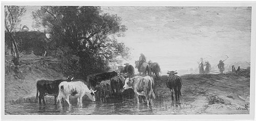 Kühe an der Tränke, 1875, Friedrich Voltz