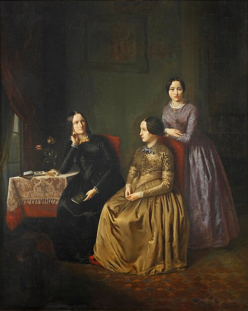 Portret van Teunsijna Johanna Albertine (1827-1878), Jantina Hendrica (1821-?) en Wemelina Anna (182, 1850, Teunsijna Johanna Albertine Fles-Kranenborg