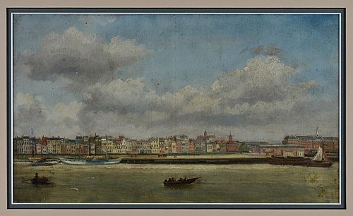 Oosterkade met uiterst links het Rijksentrepot, 1863, Jan Bikkers