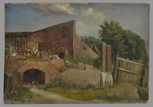 Ruïne van een afgebrande glasblazerij, mogelijk Hoffmann te Kralingen, , Jan Bikkers