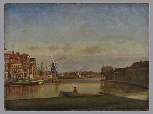 Rotte Noordoostwaarts kijkend met in de verte zicht op de Hoge Rottebrug, 1860, Jan Bikkers