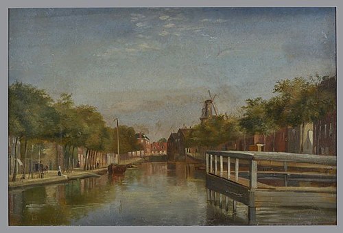 Goudsesingel met molen bij de Oostpoort, 1860, Jan Bikkers