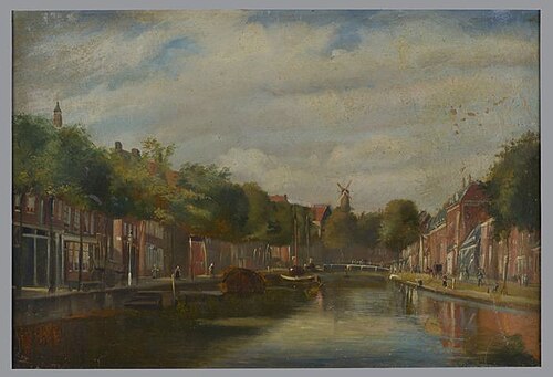 Gezicht op de Goudsesingel met in de verte de Blauwe molen bij het Hofplein, 1859, Jan Bikkers