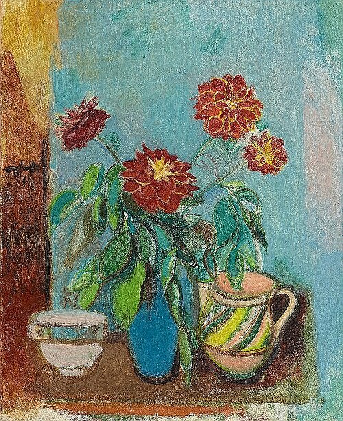 Dahlien in blauer Vase, 1942, Rudolf Levy