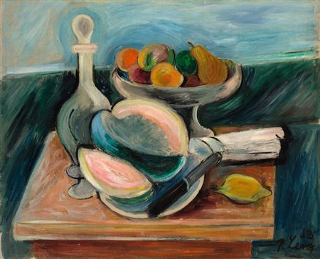 Stilleben mit Fruchtschale, Melone und Karaffe, 1923, Rudolf Levy