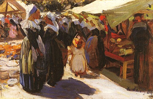 Mercato a Concarneau con gruppo femminile, 1904, Rudolf Levy