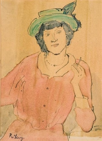 Dame mit grünem Hut und Zigarette, 1907, Rudolf Levy