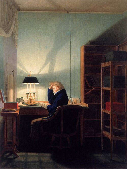 Man reading by lamplight, 1814, Georg Friedrich Kersting