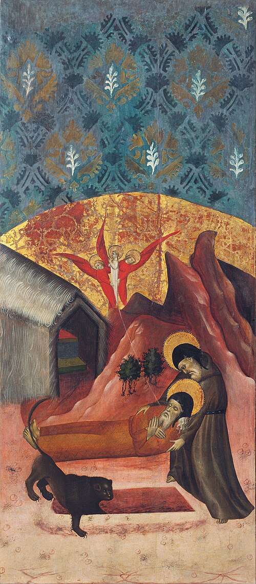Saint Anthony the Abbot Burying Saint Paul the Hermit, 1437, Pasqual Ortoneda