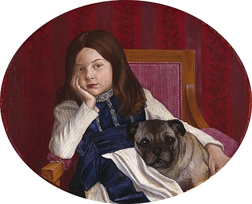Johanna, die Tochter des Künstlers mit Mops, 1900, Thomas Theodor Heine