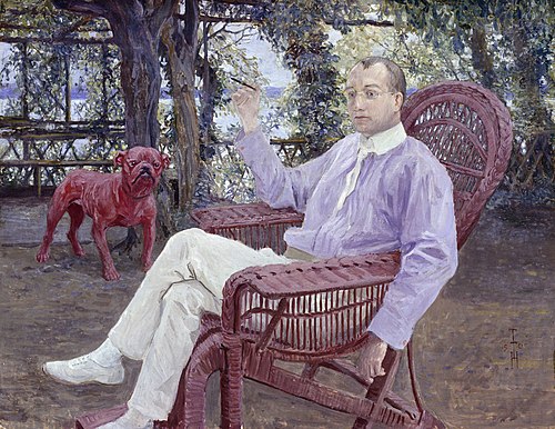 Der Münchner Verleger Albert Langen im Garten, 1905, Thomas Theodor Heine
