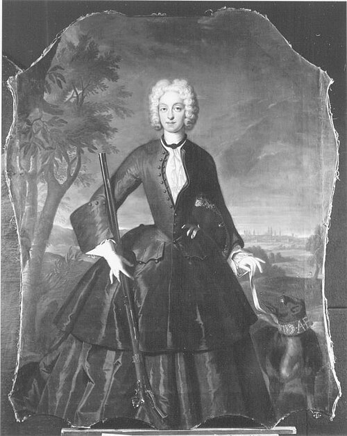 Bildnis der Amalie Maria Josepha von Bayern, Gemahlin Kaiser Karls VII., im Jagdkostüm (1701-1756), 1723, Franz Joseph Winder