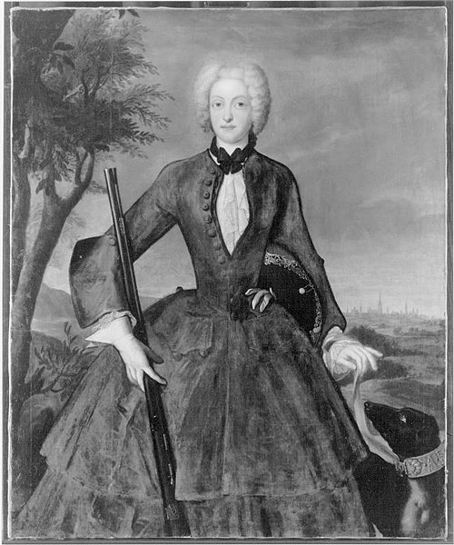 Bildnis der Amalie Maria Josepha von Bayern, Gemahlin Kaiser Karls VII., im Jagdkostüm (1701-1756), 1723, Franz Joseph Winder