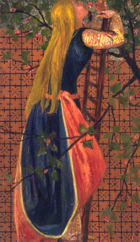 Woman up a Ladder Smelling Blossom, 1860, Edward Burne-Jones